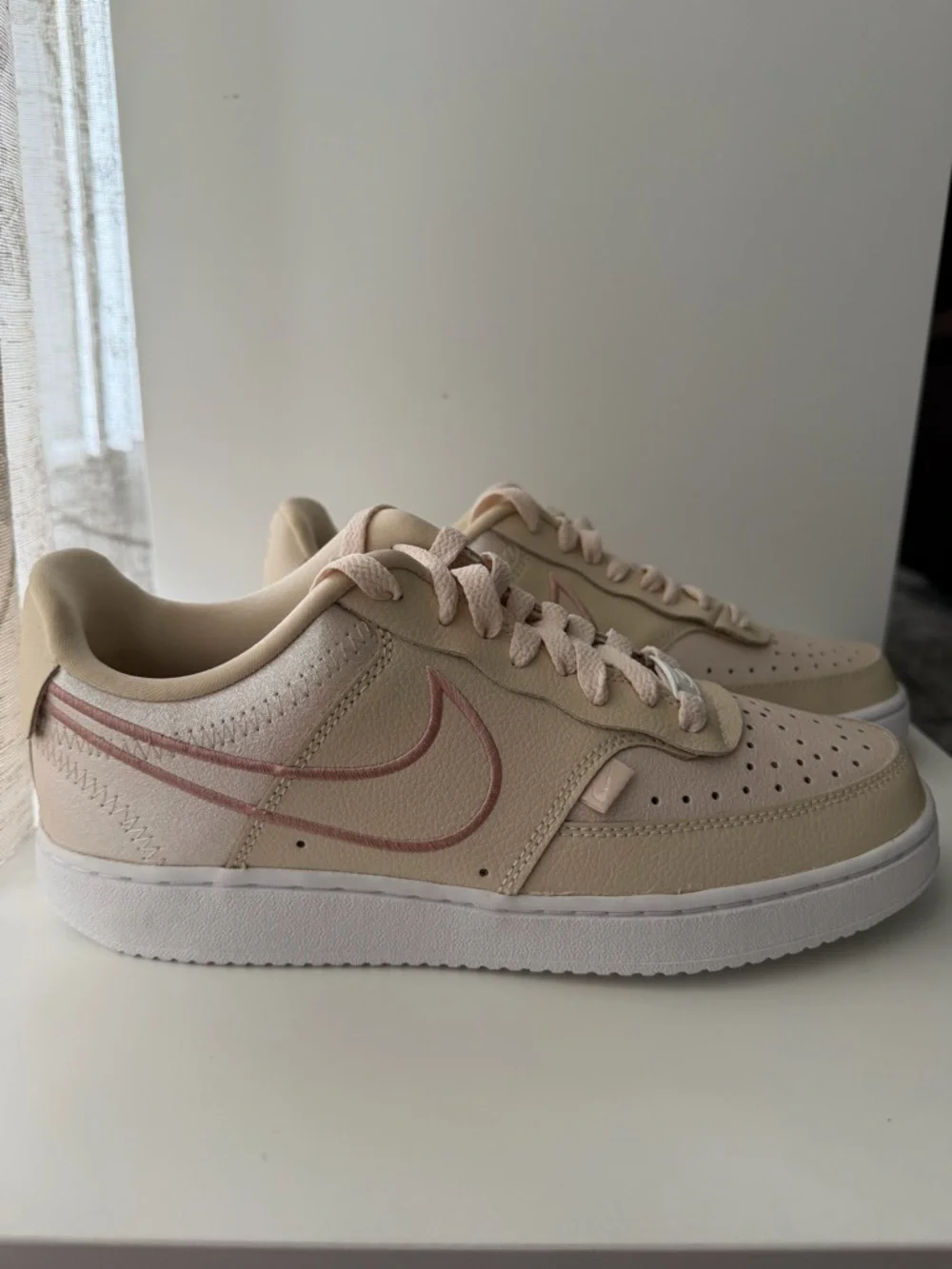 NIKE Women’s Court Vision Low Premium Sneakers-Size 8-Pearl White/Sail Metallic